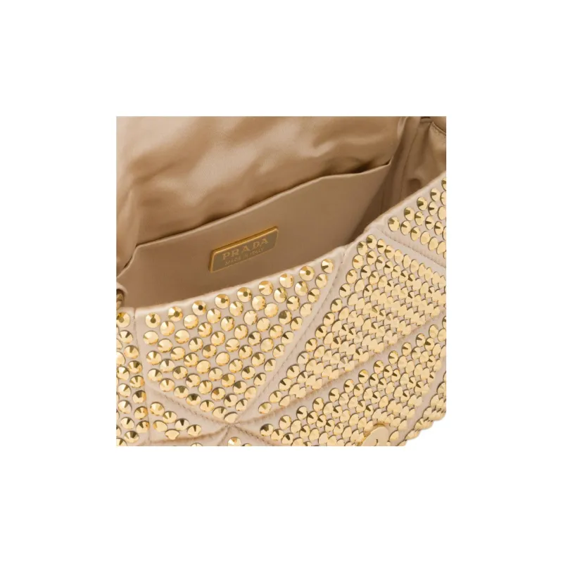 PRADA Satin Crossbody Bag Shoulder Bag Women's Gold-5