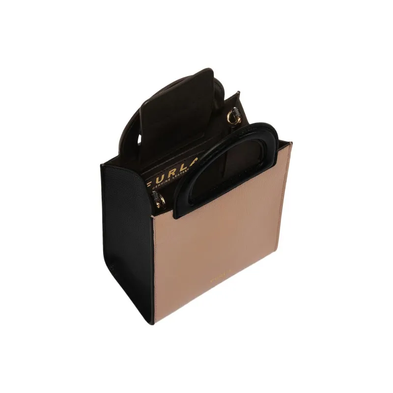 Furla Grained Leather Bucket Bag Handbag Shoulder Bag Crossbody Bag Mini Women's Black/Beige-3