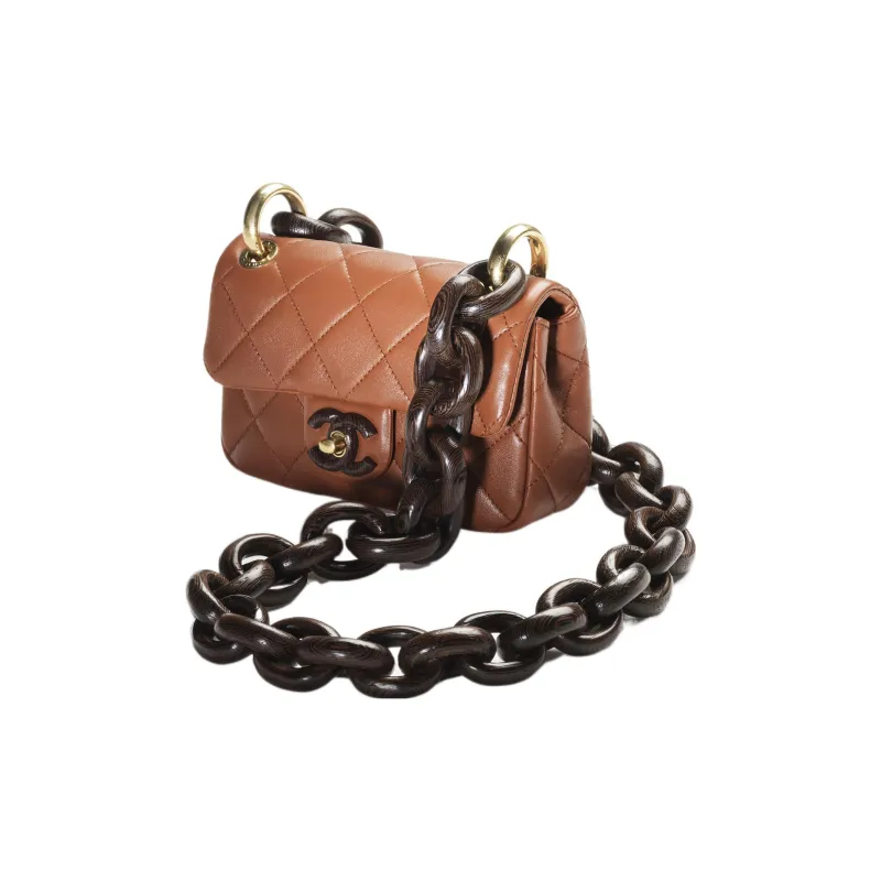 CHANEL Lambskin With Wenge Wood Shoulder Bag, Crossbody Bag Mini Women's Light Brown-1