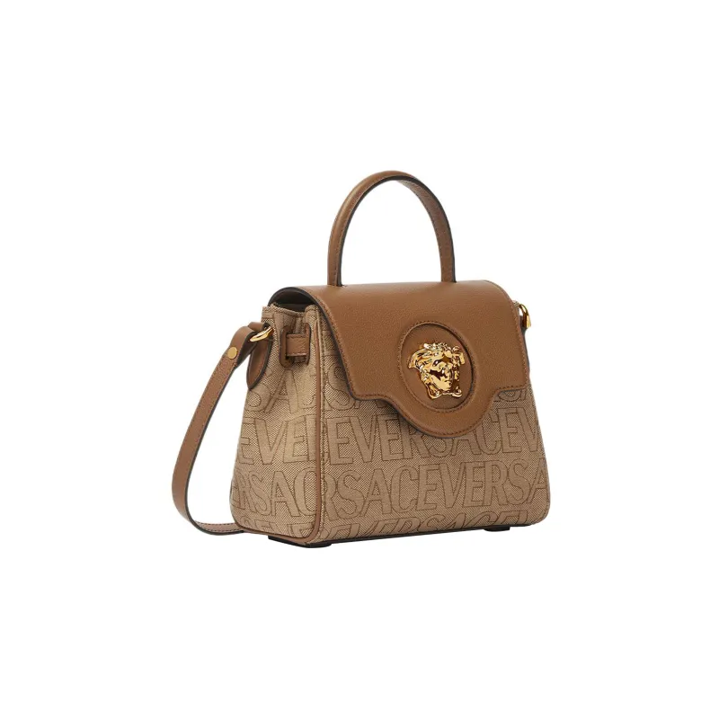 VERSACE La Medusa Cow Leather Shoulder Bag Crossbody Bag Handbag Small Size Women's Brown-1