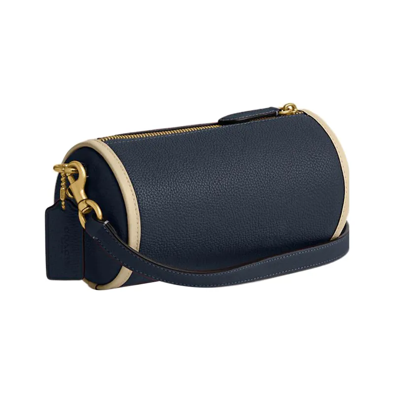 COACH Barrel Pebbled Leather Cylinder Bag, Crossbody Bag, Shoulder Bag Women's Marine Blue-1
