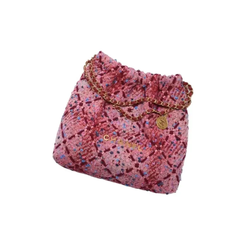 CHANEL 22K Fall And Winter 22Bag Twill Velvet Tote Bag Shopping Bag Handbag Shoulder Bag Women's Pink-3