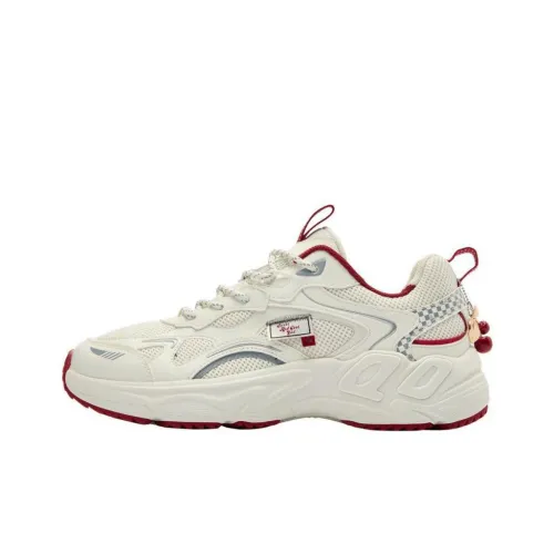 QIAODAN Cherry Shoes Running Shoes Women's Low Top White Red