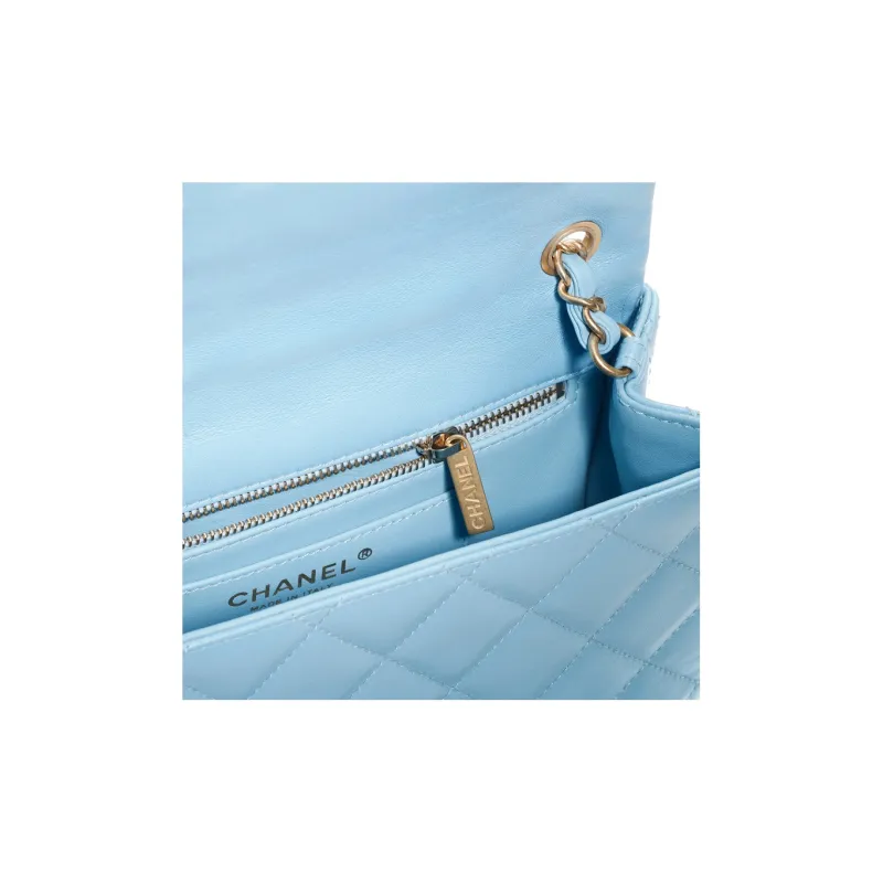 CHANEL Lambskin With Wooden Inlay Flap Bag, Crossbody Bag, Shoulder Bag Women's Blue-3