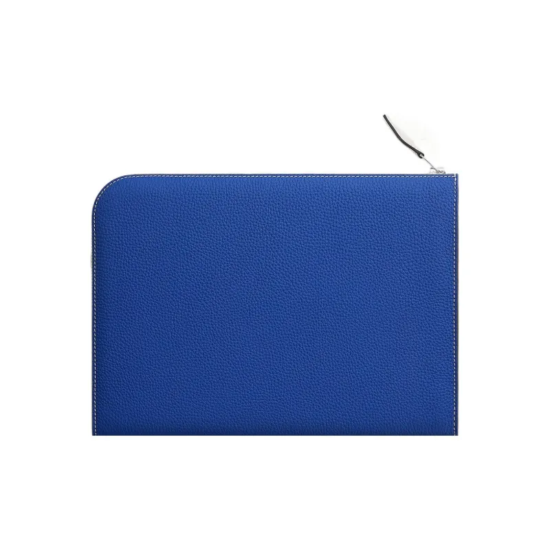 HERMES Zip Tablet Cow Leather Tablet Protective Case Laptop Bag Men's Gray/Blue-1
