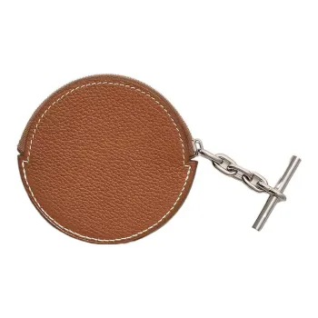 HERMES Strap Calfskin Coin Purse Women's 34 Fauve Light Yellow Umber