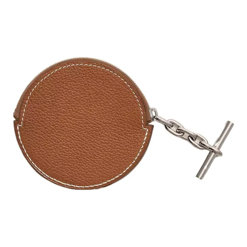 HERMES Strap Calfskin Coin Purse Women's 34 Fauve Light Yellow Umber-0
