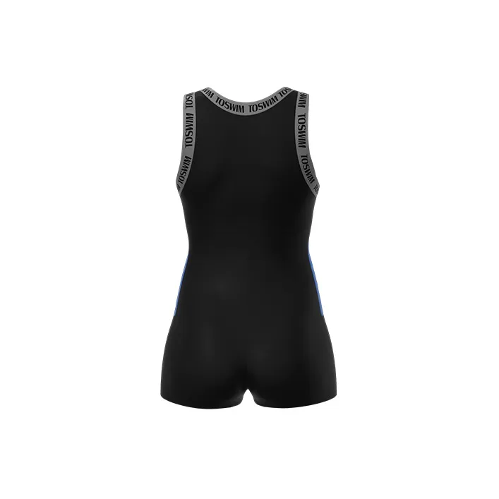 TOSWIM One Piece Square Neck Swimsuits Women's Gray Blue Letter-2