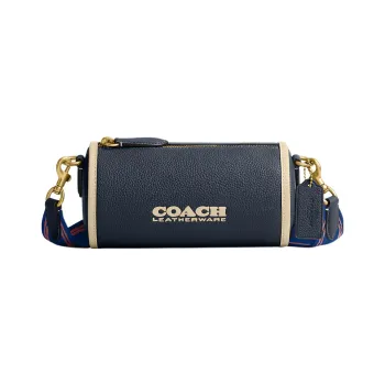 COACH Barrel Pebbled Leather Cylinder Bag Shoulder Bag Crossbody Bag Large Size Women's Navy
