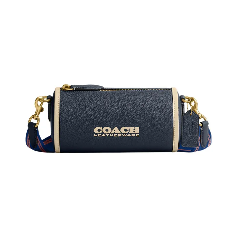 COACH Barrel Pebbled Leather Cylinder Bag, Crossbody Bag, Shoulder Bag Women's Marine Blue-0