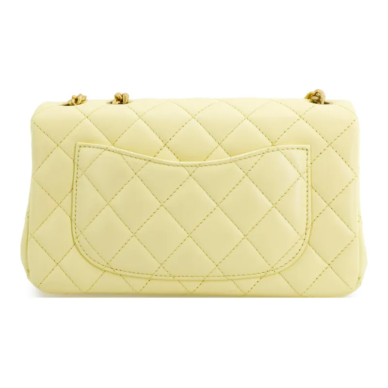CHANEL Classic Flap CF Sheepskin Chain Bag, Shoulder Bag, Crossbody Bag Mini Women's Yellow-2