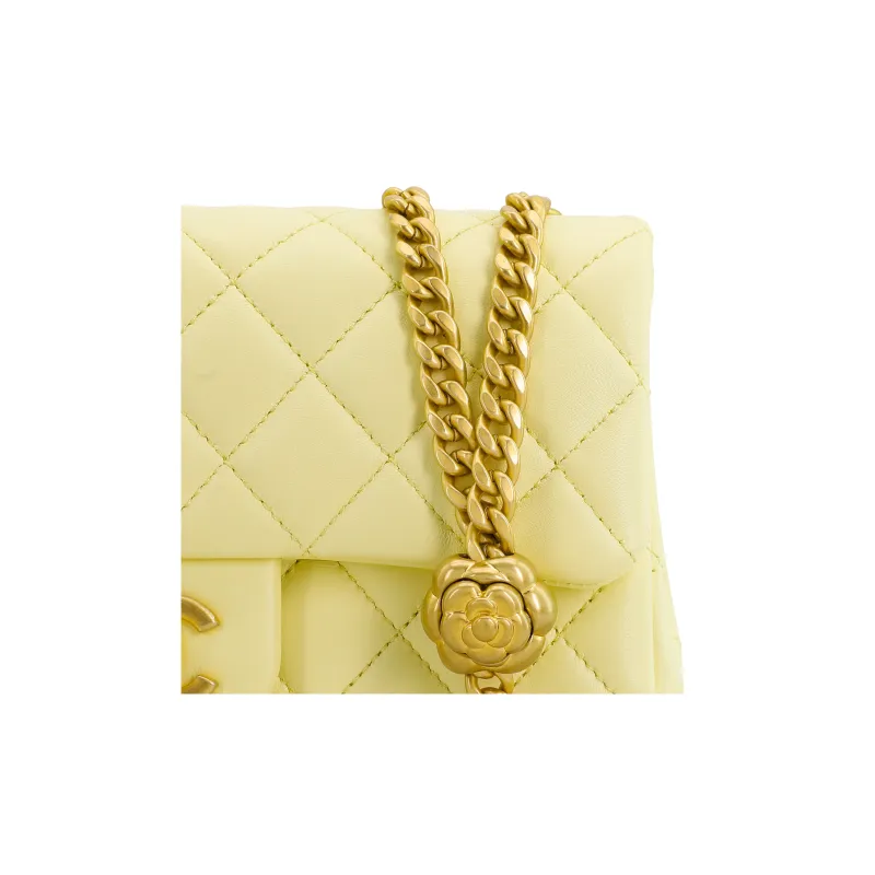CHANEL Classic Flap CF Sheepskin Chain Bag, Shoulder Bag, Crossbody Bag Mini Women's Yellow-4