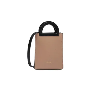 Furla Grained Leather Bucket Bag Handbag Shoulder Bag Crossbody Bag Mini Women's Black/Beige