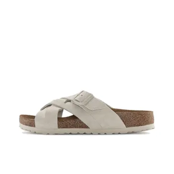 Birkenstock Lugano Soft Footbed Suede Leather Narrow Fit Sandals 'Antique White'