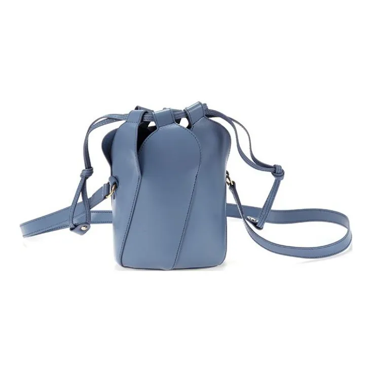 Chloe Leather Bucket Bag, Shoulder Bag, Crossbody Bag Women's Blue-2