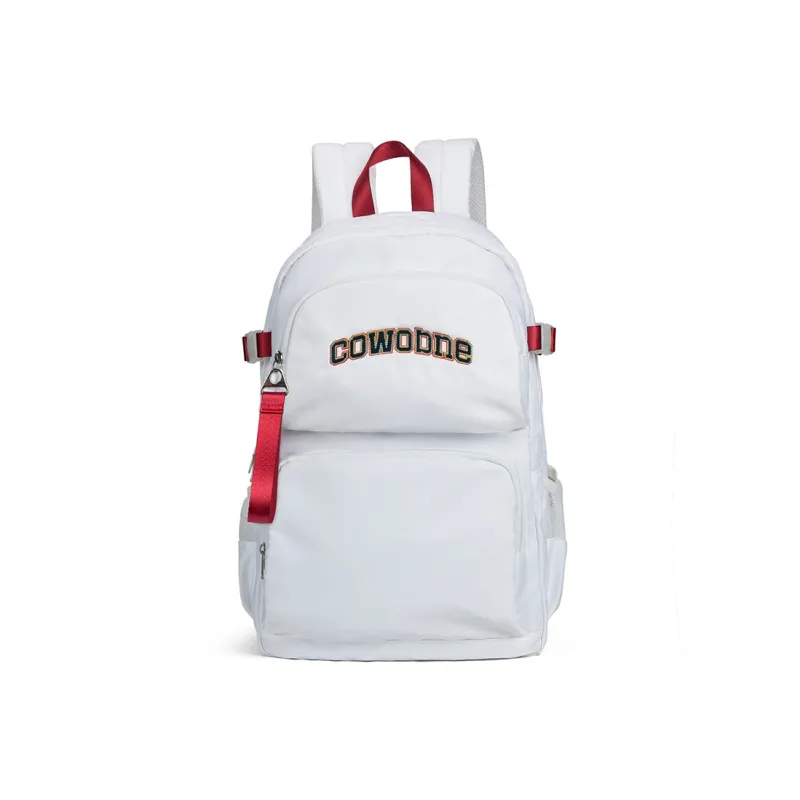 COWBONE Nylon Laptop Backpack Medium Size Unisex White Red-1