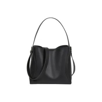 YOCAMU Genuine Cow Leather Bucket Bag, Shoulder Bag, Crossbody Bag, Handbag Medium Size Women's Black/White/Brown