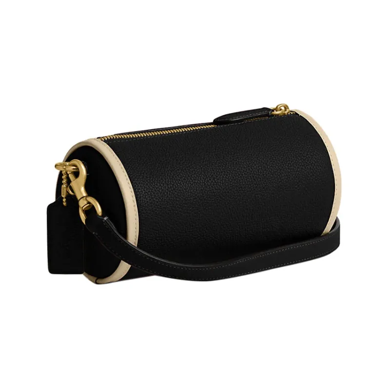 COACH Barrel Pebbled Leather Cylinder Bag Shoulder Bag Crossbody Bag Large Size Women's Black-1