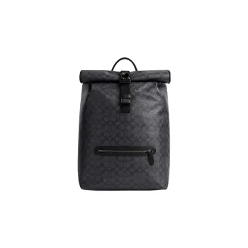 COACH Backpack Canvas With Calfskin Backpack Large Size Men's Black