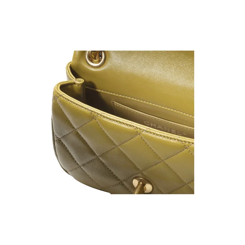 CHANEL Lambskin With Wenge Wood Flap Bag, Shoulder Bag, Crossbody Bag Mini Women's Green-3