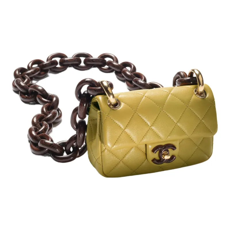 CHANEL Lambskin With Wenge Wood Flap Bag, Shoulder Bag, Crossbody Bag Mini Women's Green-1
