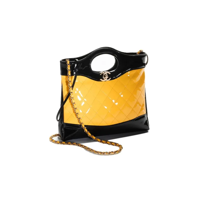 CHANEL Calf Patent Leather Shoulder Bag, Crossbody Bag, Handbag Mini Women's Yellow/Black-1