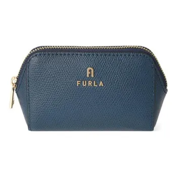 Furla Brava Camelia Leather Clutch Makeup Bag Small Size Women's Blue