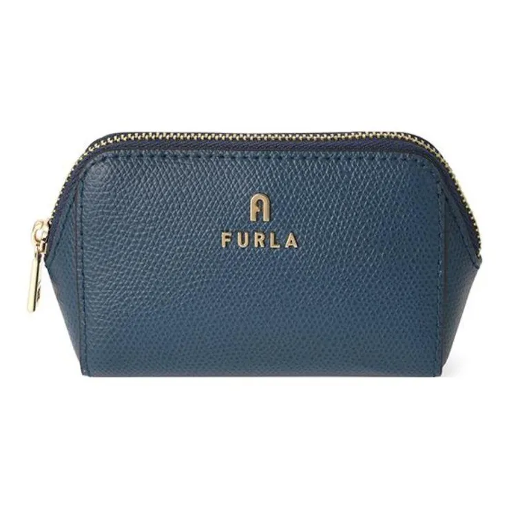 Furla Brava Camelia Leather Clutch Makeup Bag Small Size Women's Blue-0