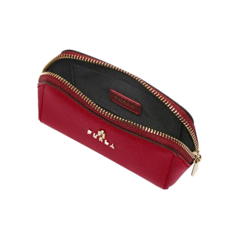 Furla Leather Clutch Makeup Bag Small Size Women's Red-3