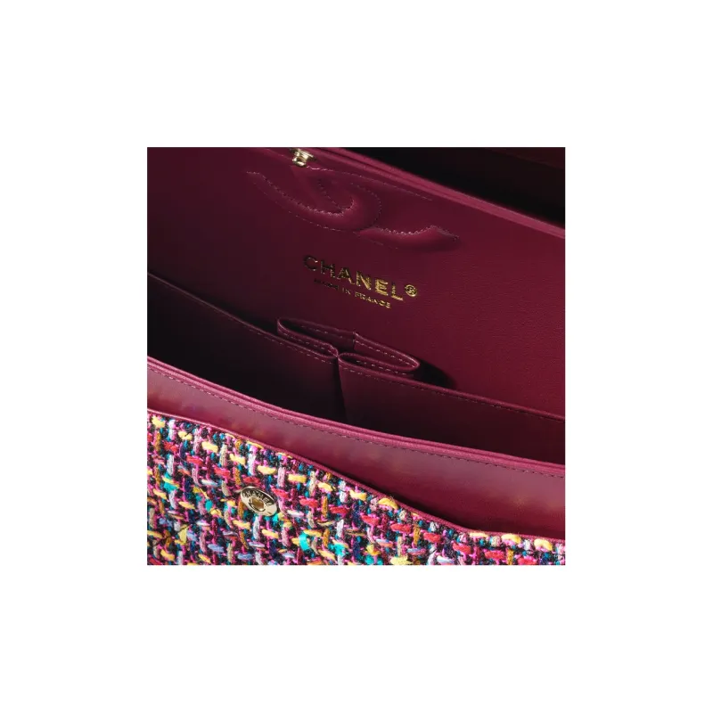 CHANEL Classic Flap CF Wool Twill Soft Woolen Shoulder Bag, Crossbody Bag Women's Multicolor-3