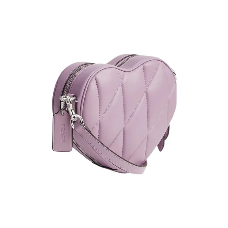 COACH Heart Quilted Leather Heart Bag, Shoulder Bag, Crossbody Bag Trumpets Women's Purple-1
