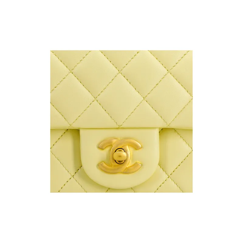 CHANEL Classic Flap CF Sheepskin Chain Bag, Shoulder Bag, Crossbody Bag Mini Women's Yellow-5