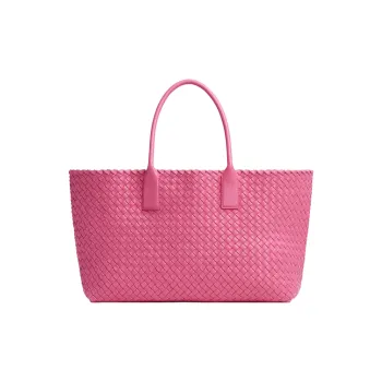 Bottega Veneta Lambskin One Shoulder Handbag Medium Size Women's Milkshake Pink