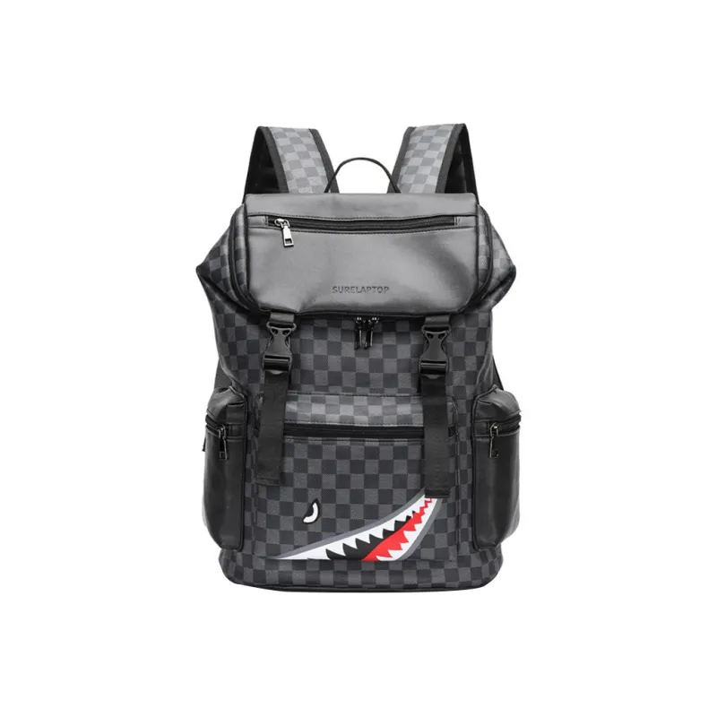 SURELAPTOP PU Laptop Backpack Large Size Unisex Checkerboard-8
