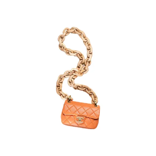 CHANEL Lambskin With Ash Wood Accents Mouth Cover Bag Crossbody Bag Mini Women's Orange