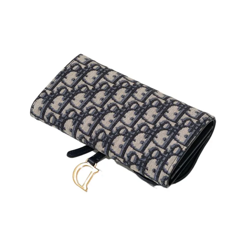 DIOR Saddle Canvas Bag Wallet Women's Denim Blue-3