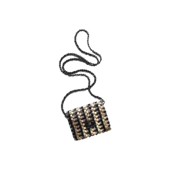 CHANEL Wooden Rhinestone Puzzle Evening Bag, Shoulder Bag, Crossbody Bag Mini Women's Black/Beige