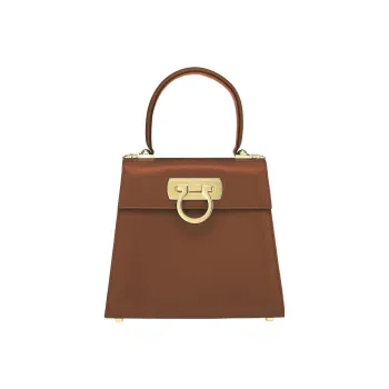 FERRAGAMO Brushed Calfskin Handbag Small Size Women's Brown