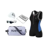 [Goddess 5-Piece Set]Swimsuit+Swim Goggles+Swimming Cap+Bath Towels+Gray Bag