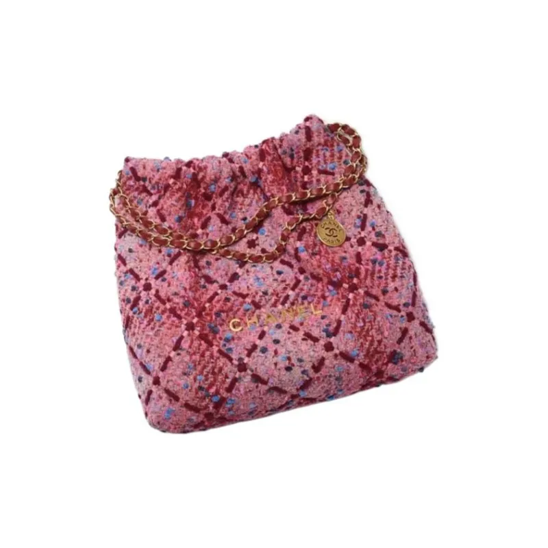 CHANEL 22K Fall And Winter 22Bag Twill Velvet Tote Bag Shopping Bag Handbag Shoulder Bag Women's Pink-1