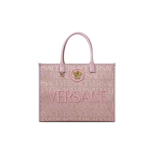 VERSACE Allover Cotton With Cow Leather One Shoulder Handbag Tubas Women's Pink