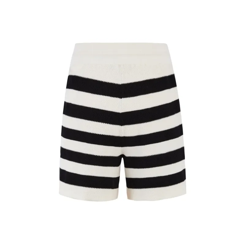 MO&CO Casual Shorts Women's Black White Stripes-1