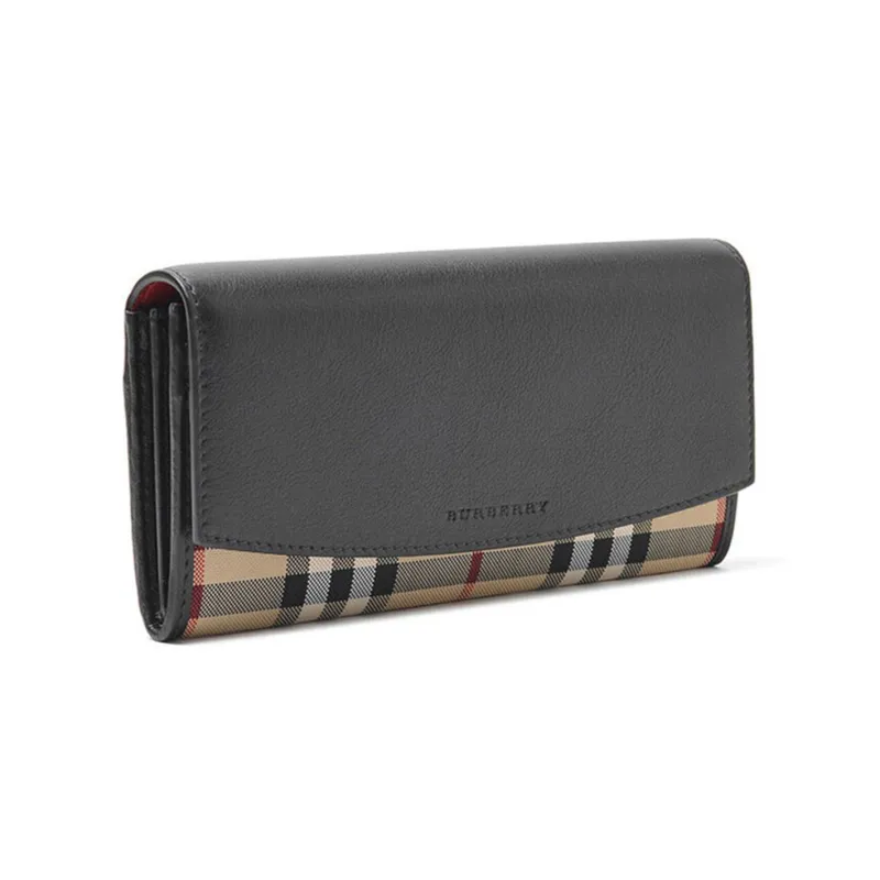 Burberry Leather Card Holder Long Wallet Unisex Black/Khaki-2