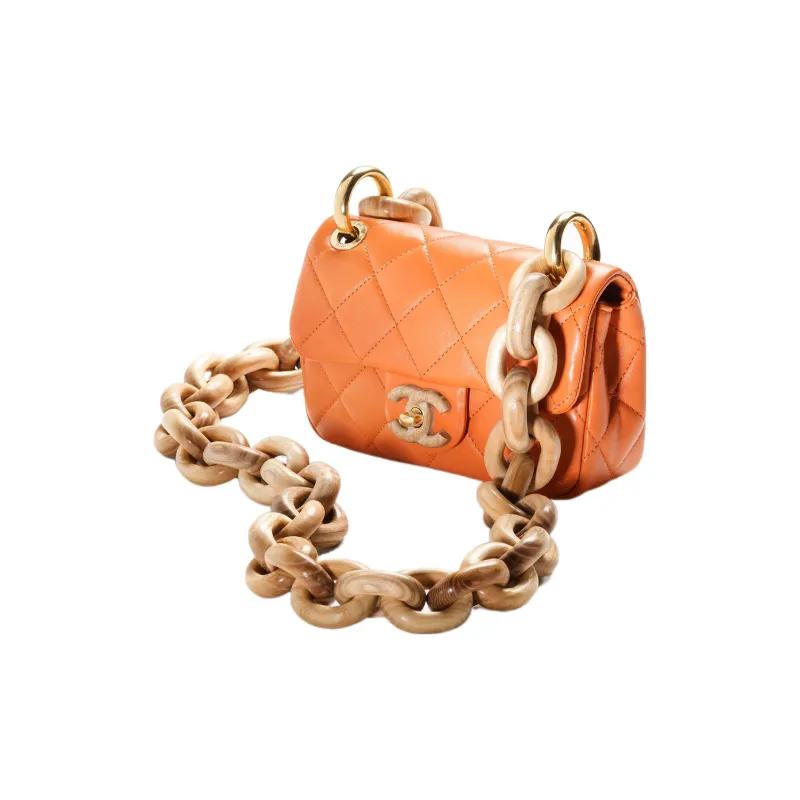 CHANEL Lambskin & Ash Wood Flap Bag, Shoulder Bag, Crossbody Bag Women's Orange-1