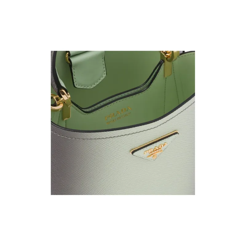 PRADA Panier Leather Shoulder Bag Crossbody Bag Handbag Small Size Women's Gradient Green-3