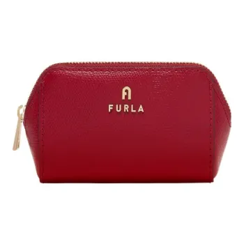 Furla Leather Clutch Makeup Bag Small Size Women's Red