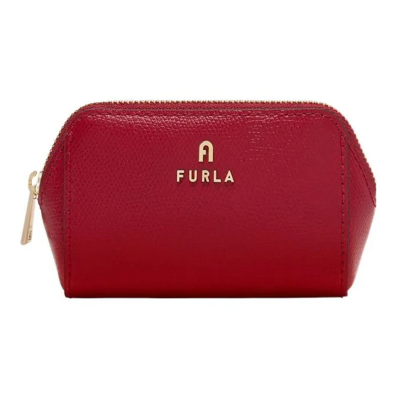 Furla Leather Clutch Makeup Bag Small Size Women's Red-0
