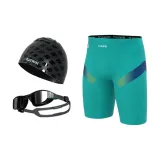 [Godly Three-Piece Set]Blue Light Swimming Shorts+Swim Goggles+Swimming Cap