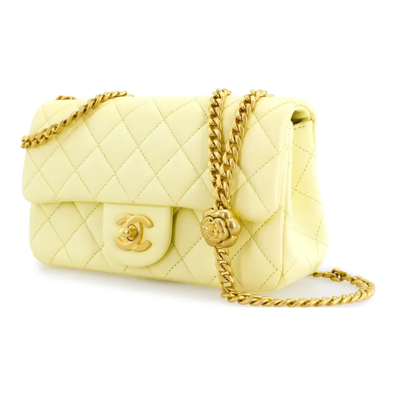 CHANEL Classic Flap CF Sheepskin Chain Bag, Shoulder Bag, Crossbody Bag Mini Women's Yellow-1