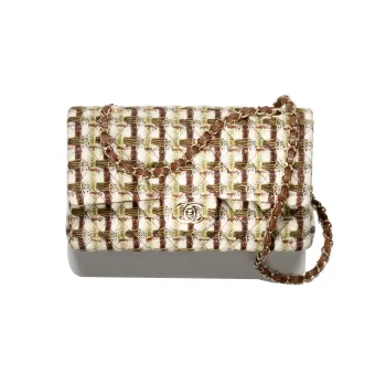 CHANEL Classic Flap CF Wool Twill Velvet Shoulder Bag Crossbody Bag Regular Women's Ivory/Khaki/Brown